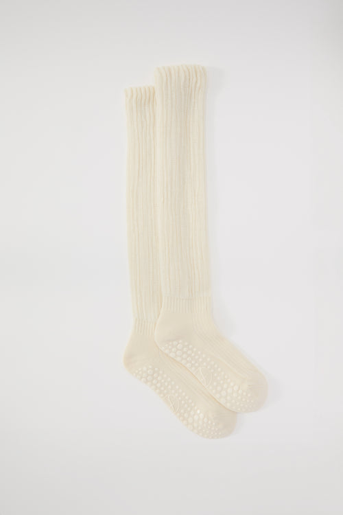 The Studio Grip Warmer in Ivory, full pair with grip sole