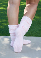 The Studio Grip Warmer in Blush, grip sole detail, back view